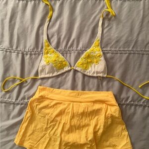 VENUS Yellow and White Swim Bra with Floral Accents